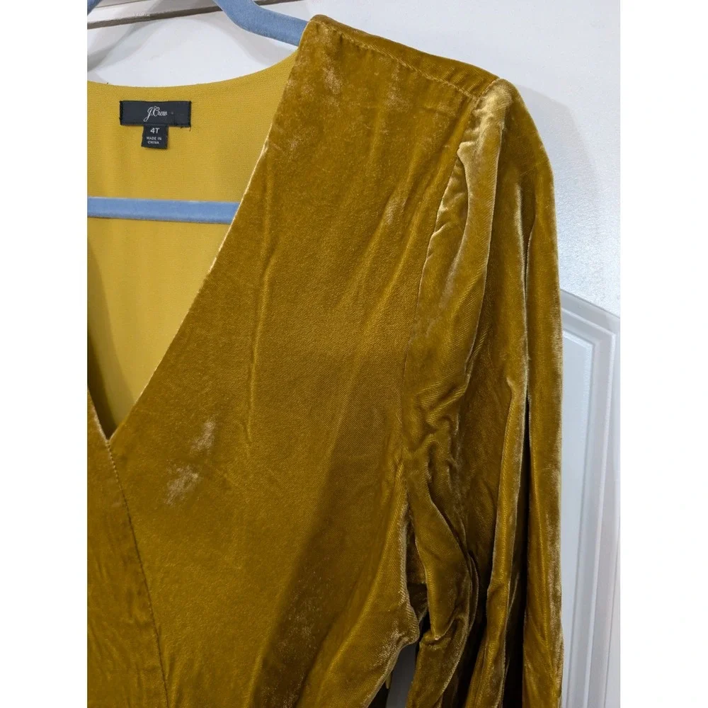 J Crew Velvet Wrap Peplum Top Mustard Yellow Long Sleeve women's 4 tall *no belt